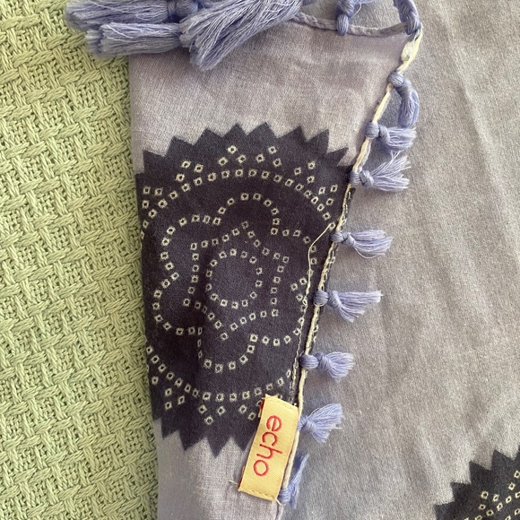 ECHO COTTON BLUE FRINGE SCARF SHAWL - Picture 14 of 14